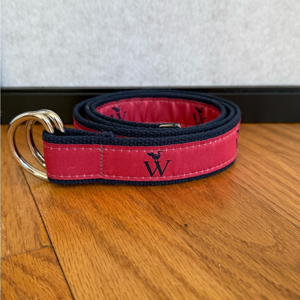 Cape Cod Belt Co.  Women's Canvas D Ring Belt ~ Nantucket Pink & Blue Size M
